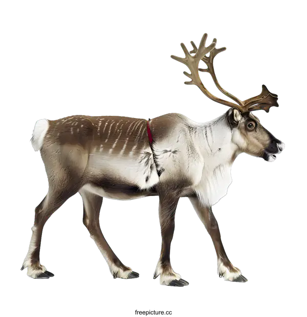 [Transparent Background PNG]Reindeer with Antlers Walking on White Background