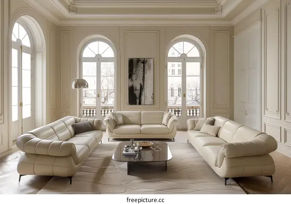 Modern Leather Sofa in a Crisp and Inviting Living Room
