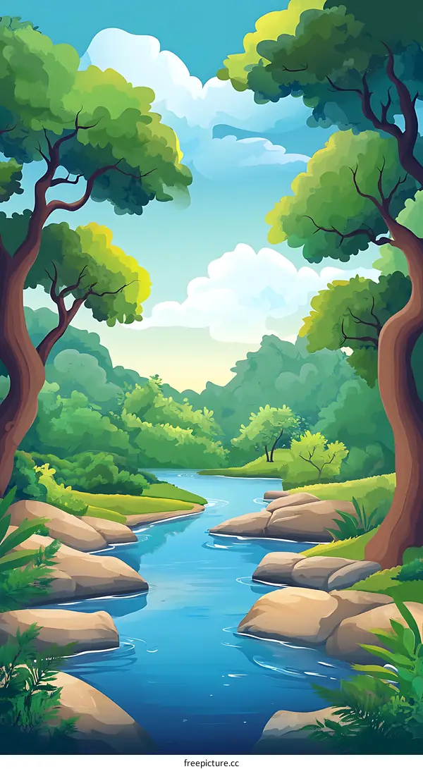 Beautiful Summer Landscape with a River and Trees