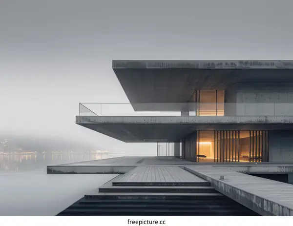 Modern Lakeside Home with Concrete Exterior and Stunning Views