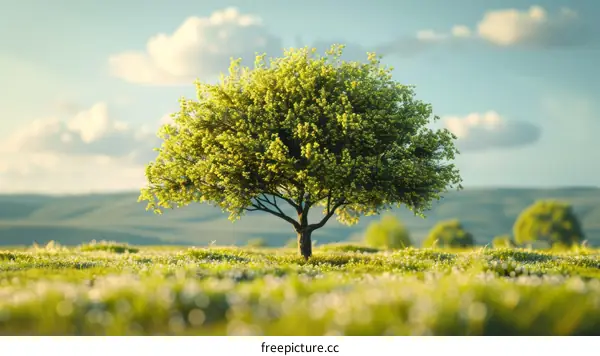Tree in a green field
