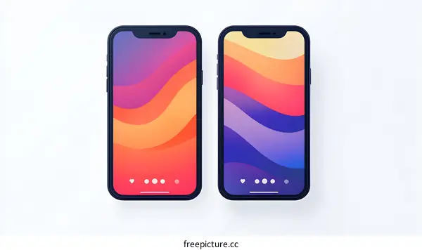 Two Smartphones with Abstract Backgrounds on a White Surface