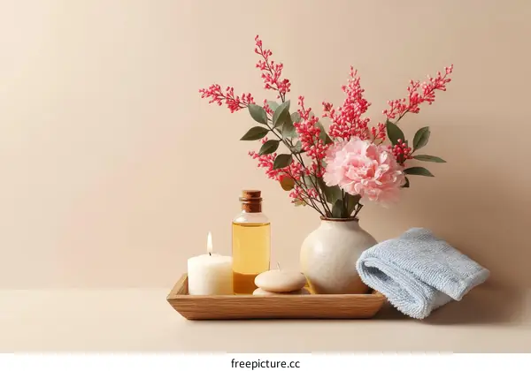 Spa Setting with Flowers and Candles