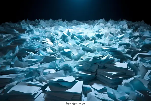 A Large Pile of Blue Papers