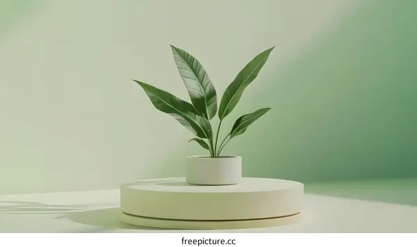 Green Plant on a Minimalist Platform with a Green Background