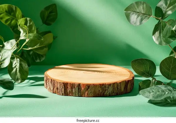 Natural Wooden Slice Display with Greenery