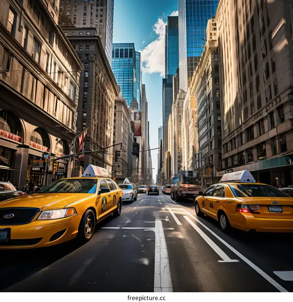 Yellow Taxis in Busy Midtown Manhattan