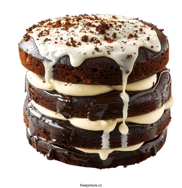 [Transparent Background PNG]A four-layer chocolate cake with white icing