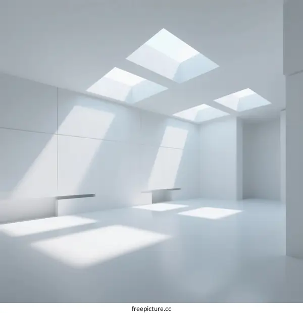 White Minimalist Room with Skylights and Sunlight