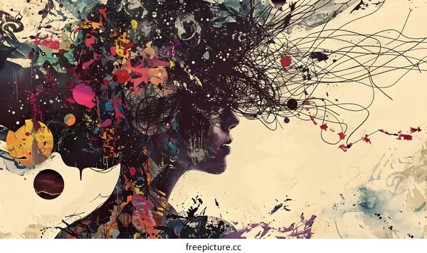 Abstract Woman with Colorful Splashes and Lines