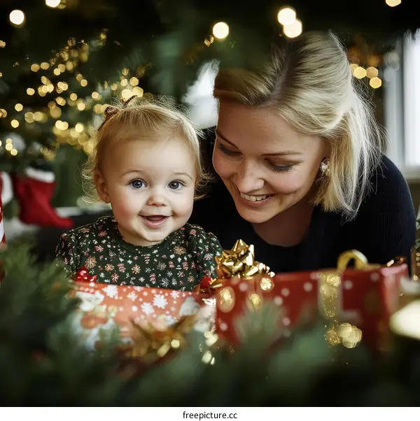 Christmas Joy with Mother and Baby