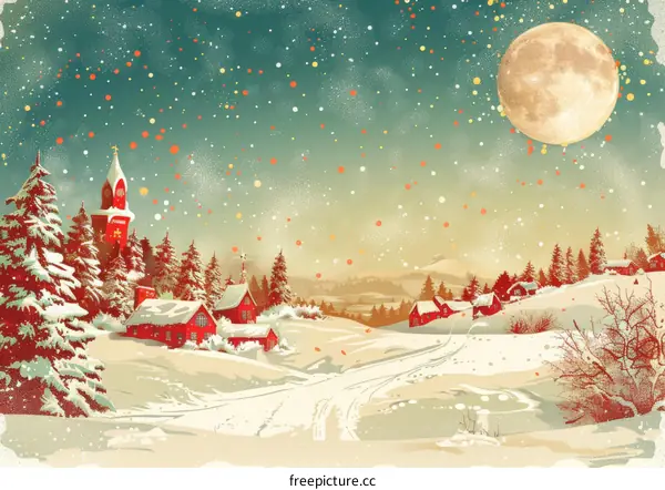 Snowy Village Illustration for Christmas
