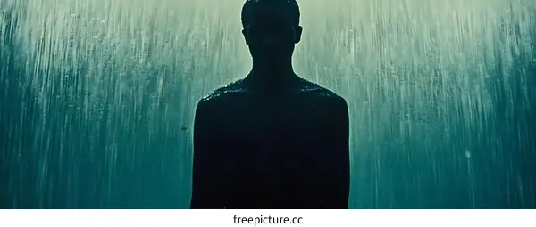 Silhouette of a Person in a Rainstorm
