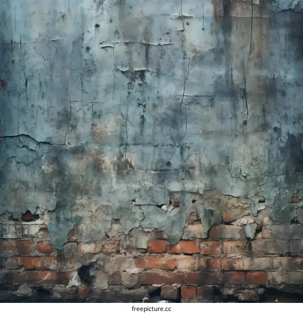 Weathered brick wall texture in blue paint