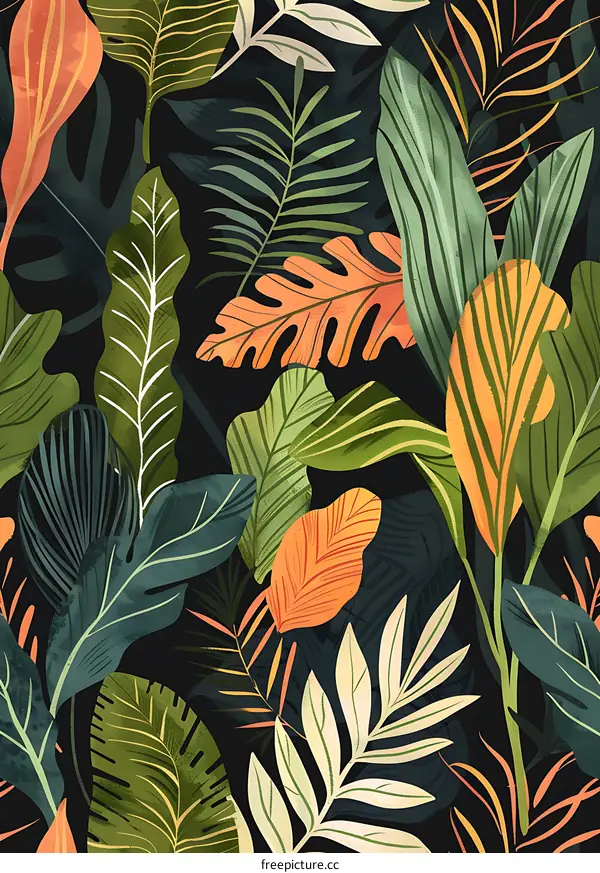 Tropical Leaves Seamless Pattern Illustration
