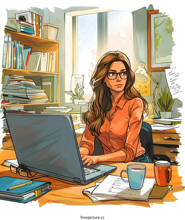 A woman is working on her laptop in an office.