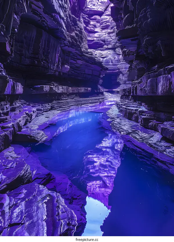 Purple canyon with blue water