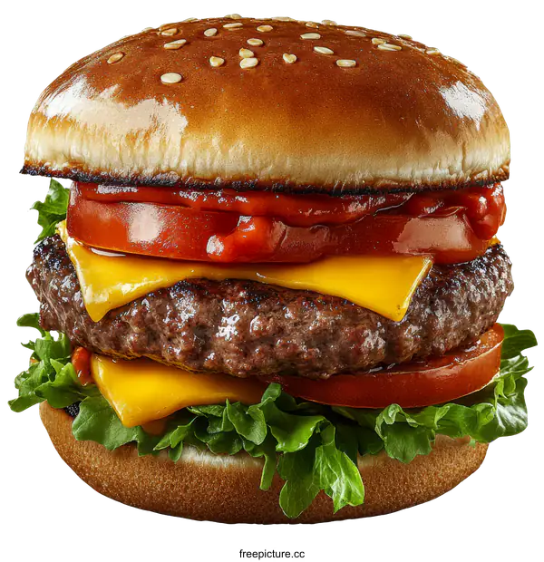 [Transparent Background PNG]Delicious Double Cheese Burger with Toppings