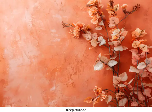Orange Wall with Branches of Dried Flowers