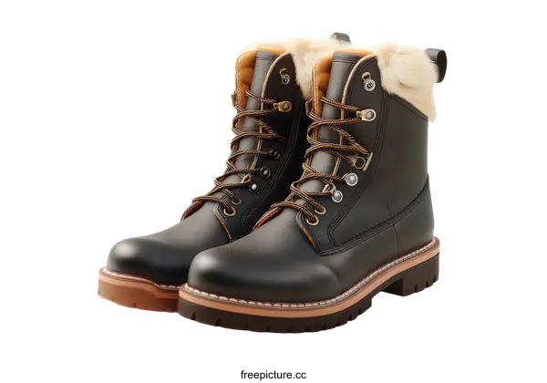 [Transparent Background PNG]Pair of Stylish Black Leather Hiking Boots