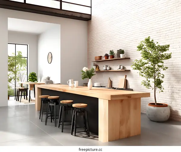 Modern Industrial Style Kitchen Island with Bar Stools