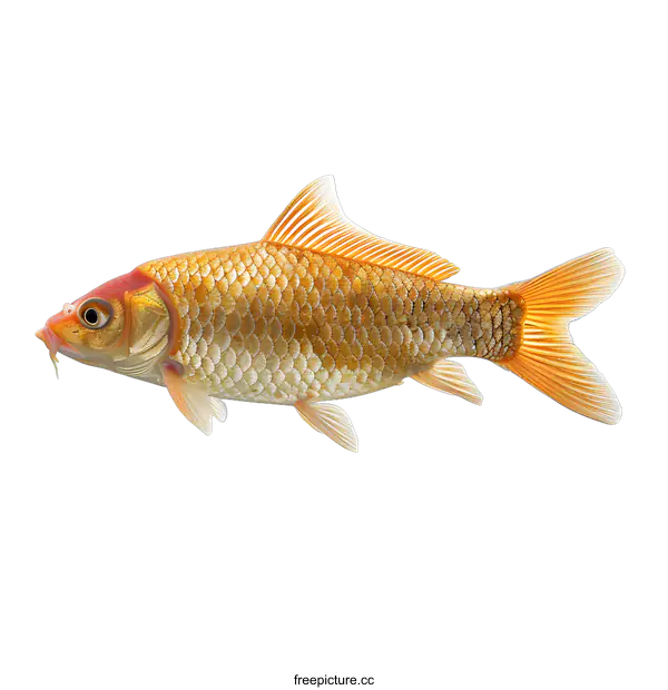 [Transparent Background PNG]A beautiful orange koi fish isolated on a white background