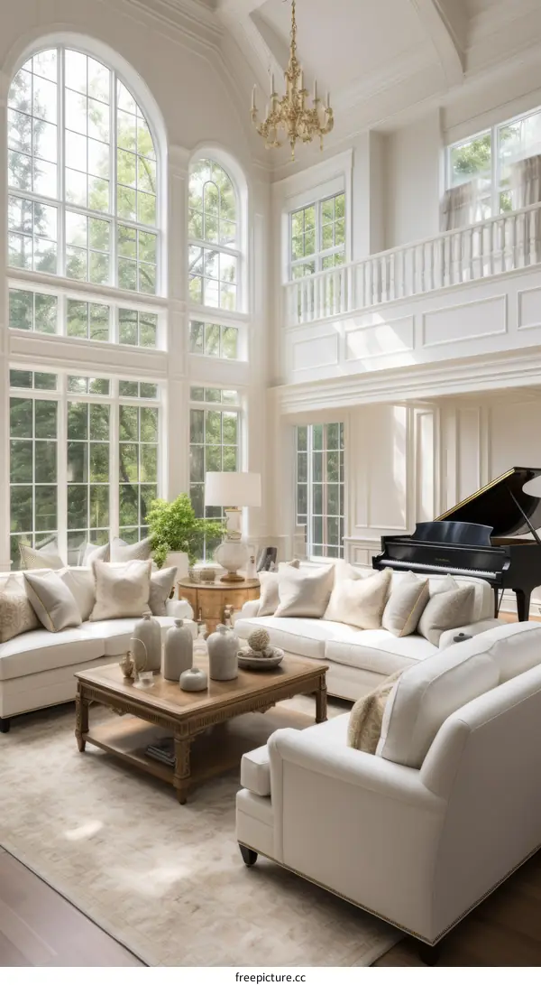 Bright and Airy Living Room with a Grand Piano