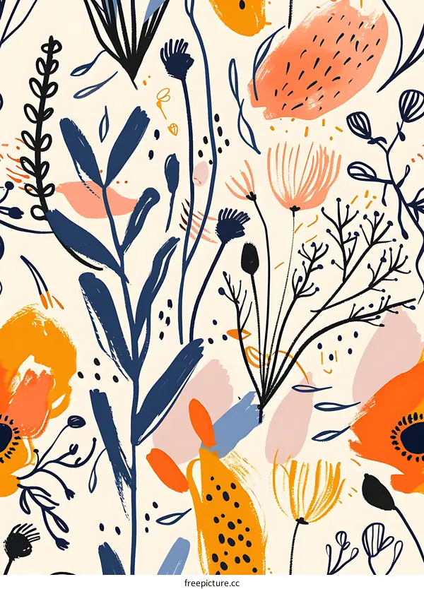 Abstract Hand Painted Floral Pattern Seamless Background