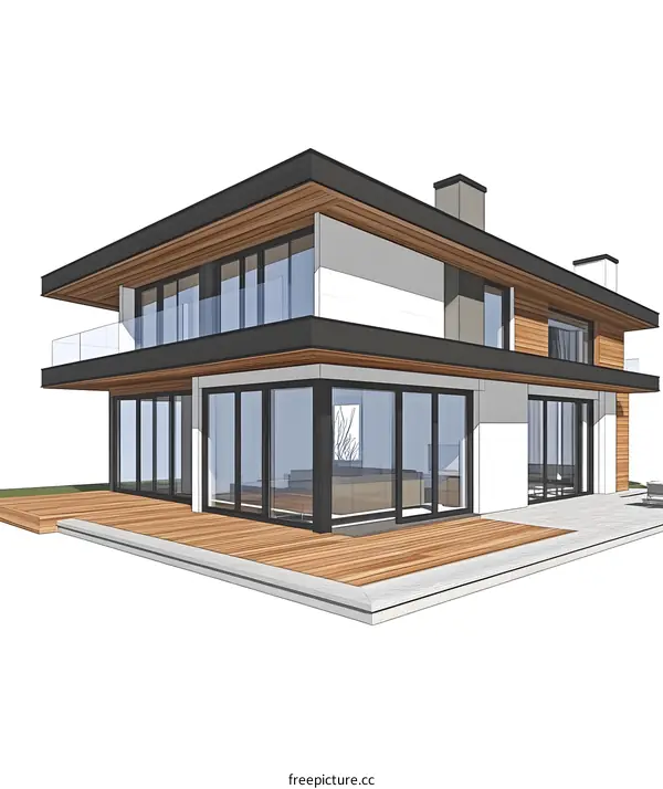 Modern House Design with Wooden Deck and Large Windows