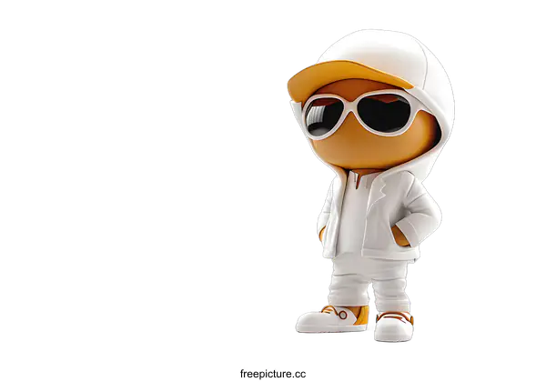 [Transparent Background PNG]3D rendering of a cartoon character wearing a white hoodie and sunglasses