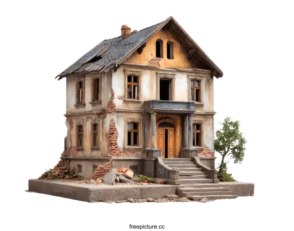 [Transparent Background PNG]Detailed Model of a Decaying House