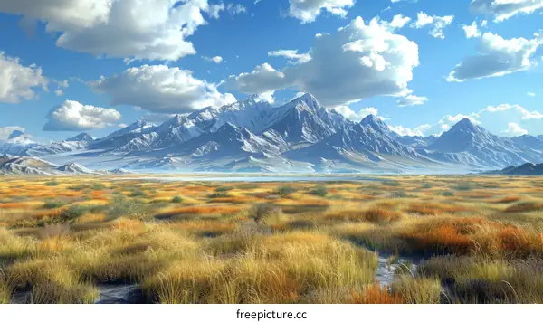 Distant Mountains with Expansive Grassland