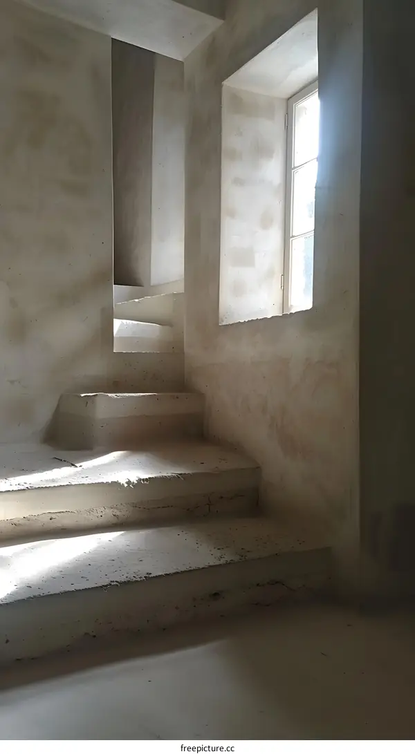 Interior of a Building Under Construction with Light Shining Through a Window