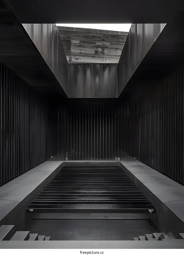 Modern Architecture Design With Black Metal Panels and Skylight