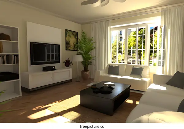 Modern Living Room Interior Design With White Sofa And Coffee Table