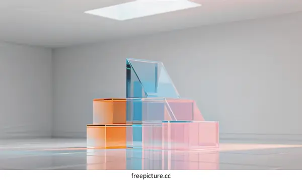 Colorful Geometric Glass Structures in Minimalist Room