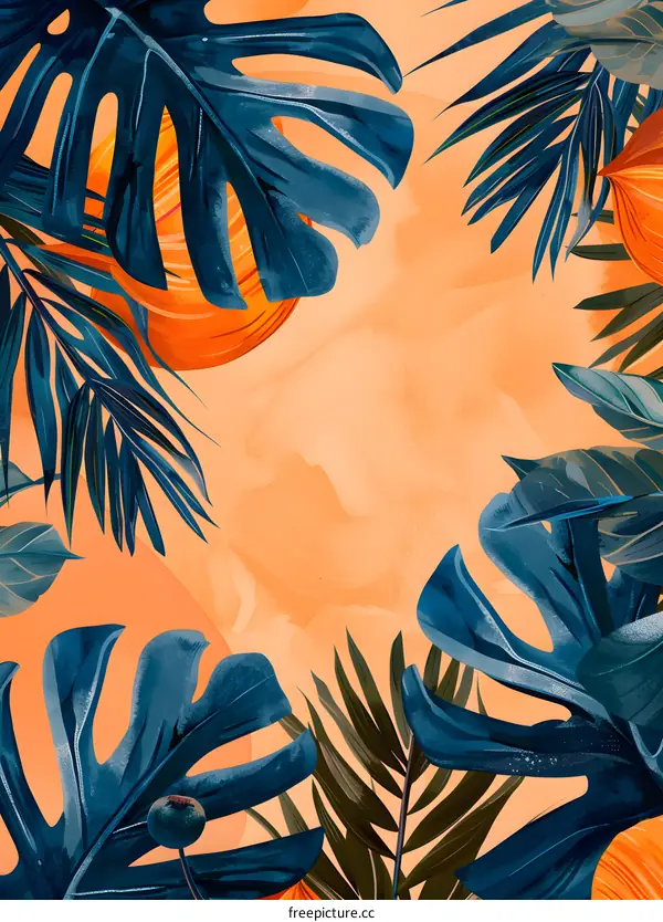 Tropical Leaves Watercolor Illustration Background