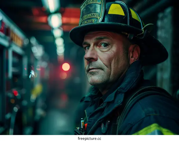 Portrait of a Firefighter in Protective Gear