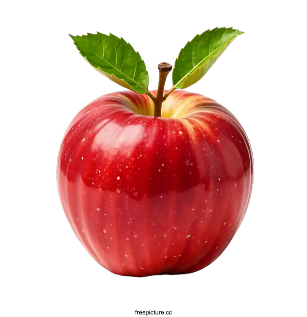 [Transparent Background PNG]Red Apple with Green Leaves Isolated on transparent background