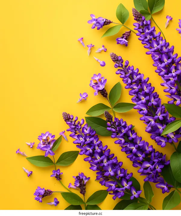 Purple Flowers on Yellow Background