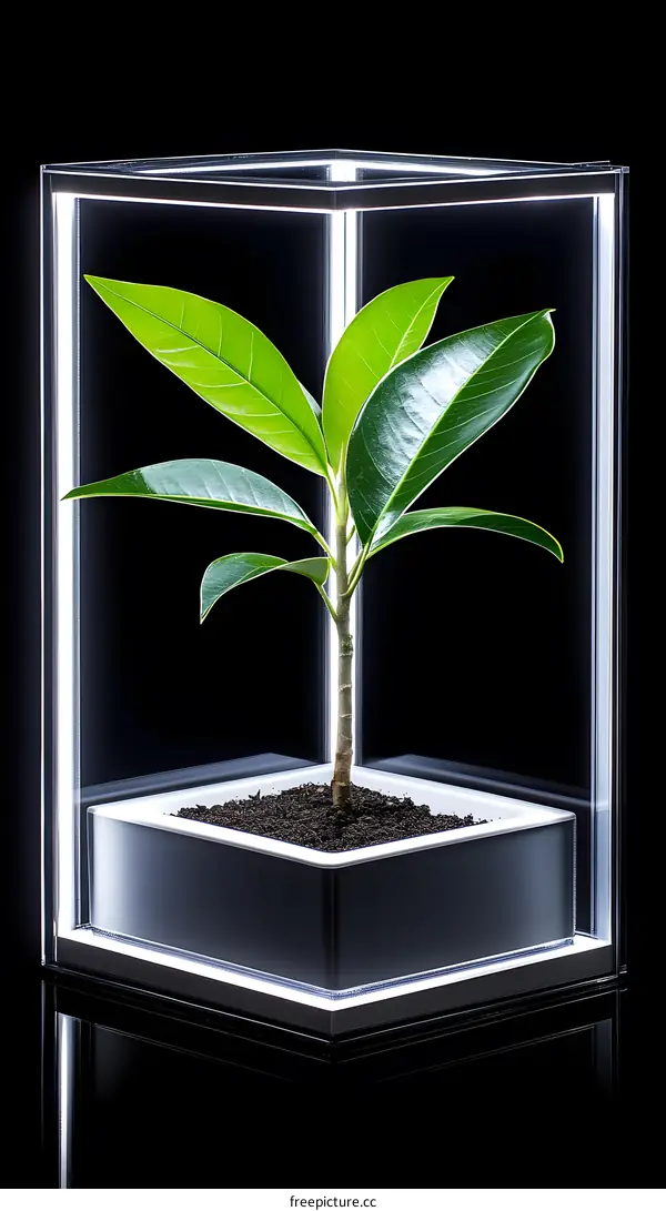 Green Plant in a Glass Cube