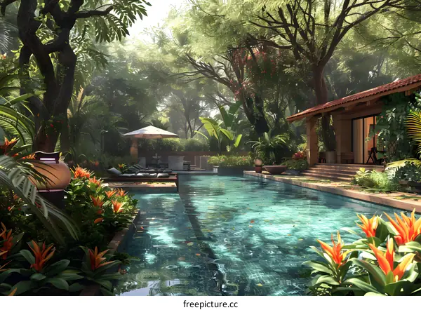 Courtyard with swimming pool in the jungle