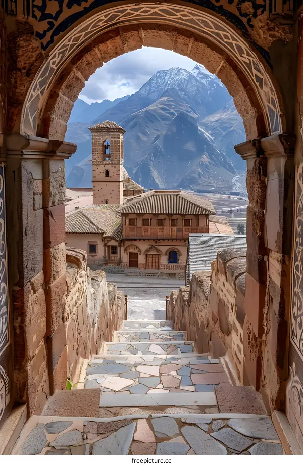 Stone Archway with Mountain View