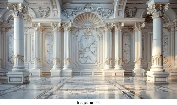 Elegant White Palace Hallway Illustration