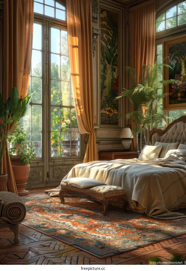 Elegant Antique Bedroom with Sunlight Streaming In