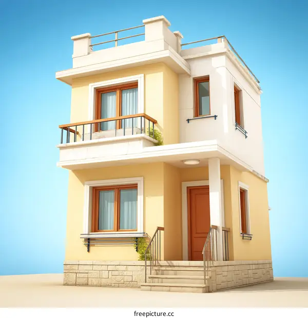Charming Two-Story House Illustration with a Sunny Exterior