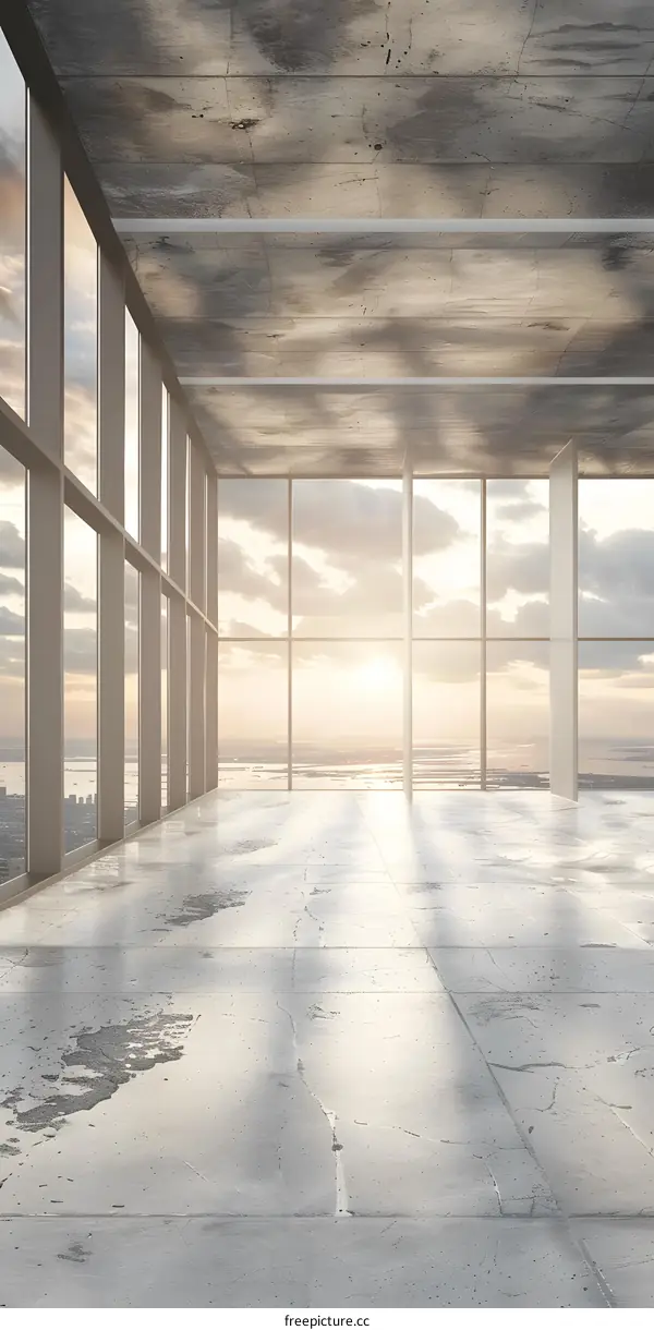 Empty Modern Office with Large Windows and City View