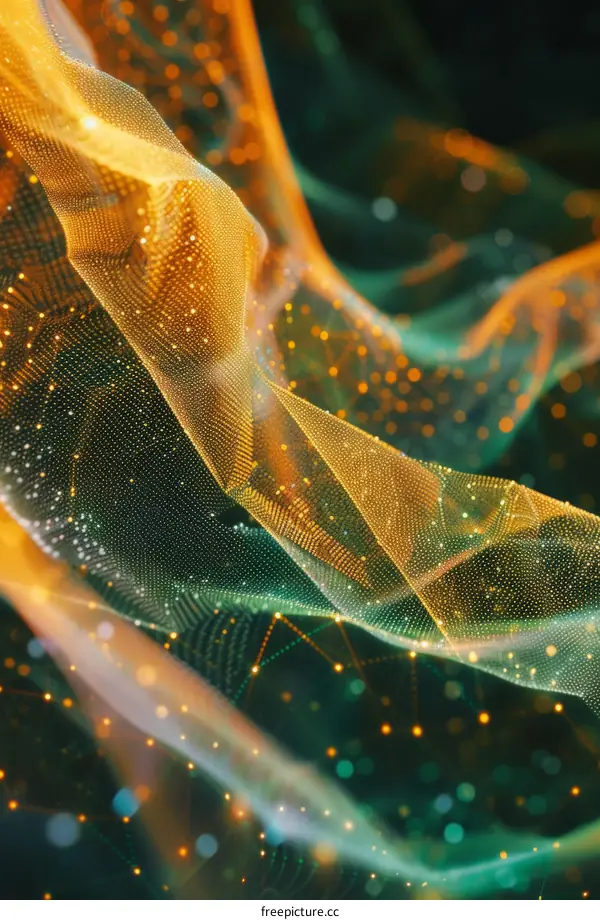 3D rendering of a glowing orange and green mesh