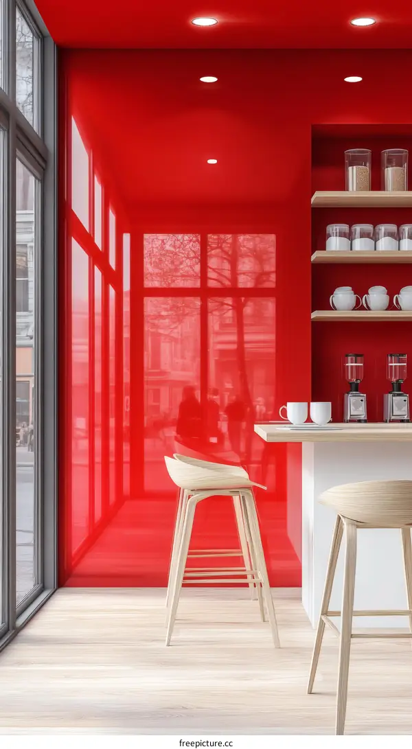 Modern Red Kitchen Interior Design Illustration