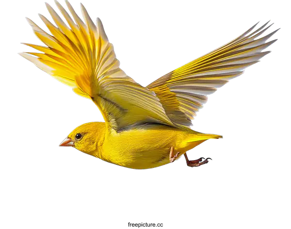 [Transparent Background PNG]Yellow Bird in Flight against White Background